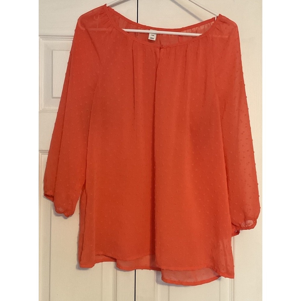 Old Navy Coral Orange Semi Sheer Textured‎ Top Blouse Size Large